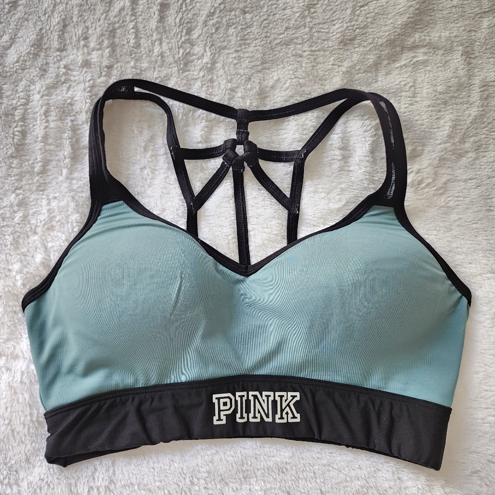 PINK Victoria's Secret teal black push up  sport bra bralette racerback size S